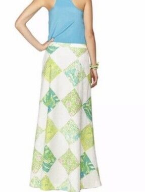 Lilly Pulitzer - Cotton Green/Yellow/White Multi Patch Print Maxi Skirt - 8